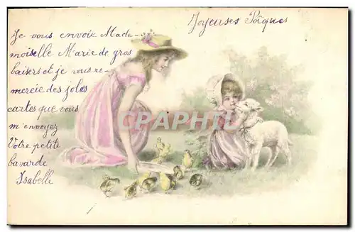 Ansichtskarte AK Fantaisie Illustrateur Femme Enfant Mouton