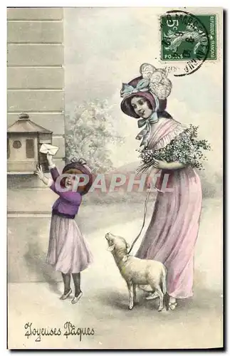 Ansichtskarte AK Fantaisie Illustrateur Femme Enfant Paques Mouton