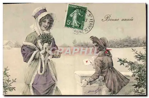 Cartes postales Fantaisie Illustrateur Femme Enfant Bonne annee