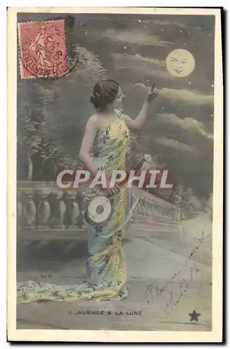 Cartes postales Femme Aubade a la lune