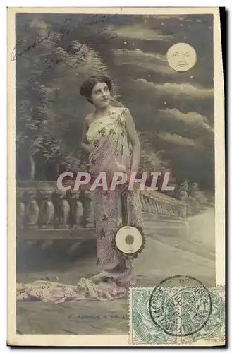 Cartes postales Femme Aubade a la lune
