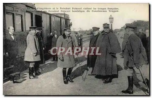 Ansichtskarte AK Militaria Le Roi d&#39Angleterre et le President Poincare visitant les troupes francaises Train