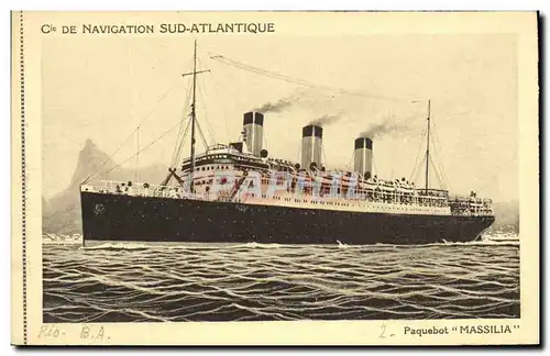Cartes postales Bateau Paquebot Massilia Cie de Navigation Sud Atlantique