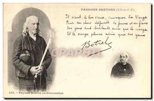 Cartes postales Folklore Botrel Paysan breton en procession