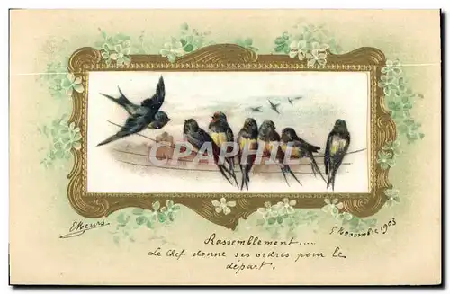 Ansichtskarte AK Fantaisie Oiseaux (carte toil�e)