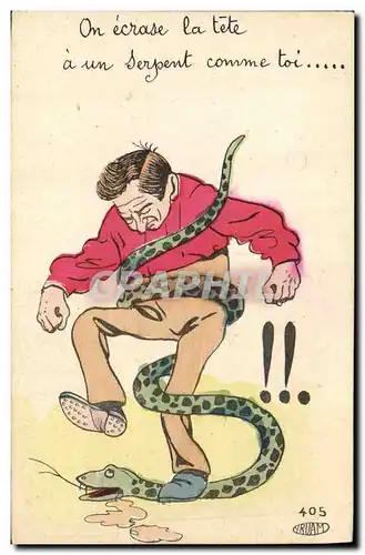 Cartes postales Fantaisie Illustrateur Homme Serpent On ecrase la tete