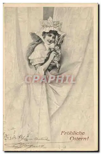 Cartes postales Fantaisie Femme Lapin Paques