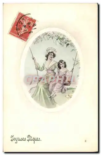 Cartes postales Fantaisie Femme Enfant Paques