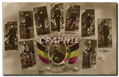 Cartes postales Militaria Le roi protege son armee Belgique Albert