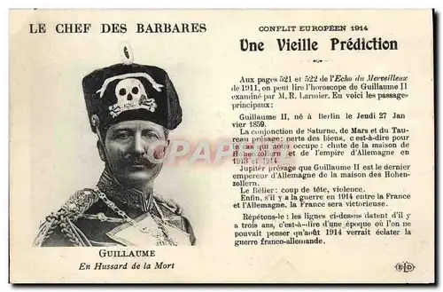Cartes postales Militaria Le chef des barbares Guillaume en hussard de la mort