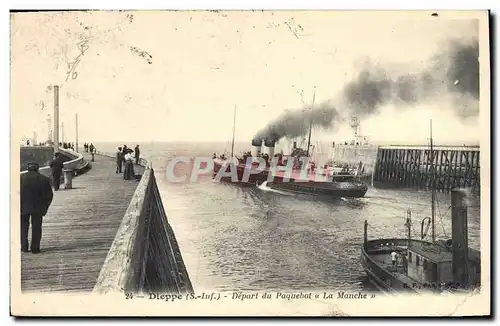 Cartes postales Bateau Paquebot Dieppe Depart du Paquebot La Manche