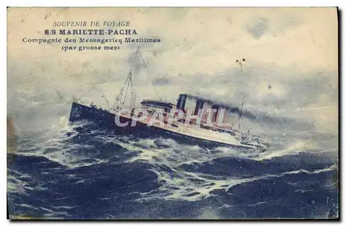 Cartes postales Bateau Paquebot SS Mariette Pacha Compagnie des Messageries Maritimes par grosse mer