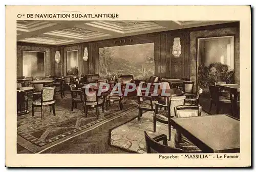 Cartes postales Bateau Paquebot Massilia Le fumoir Cie de Navigation Sud Atlantique