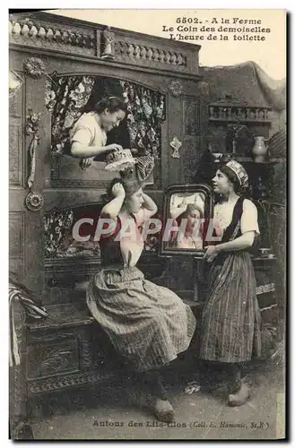 Cartes postales Folklore Lits Clos A la ferme Le coin des demoiselles L&#39heure de la toilette