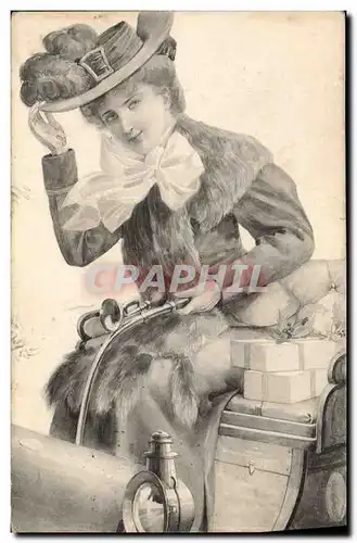 Ansichtskarte AK Fantaisie Illustrateur Femme Automobile