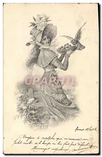 Cartes postales Fantaisie Illustrateur Femme Oiseau