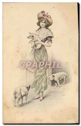 Cartes postales Fantaisie Femme Cochon Porc