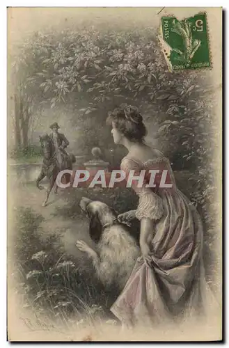 Cartes postales Fantaisie Femme Chien Cheval