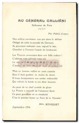 Ansichtskarte AK Militaria Au General Gallieni Defenseur de Paris