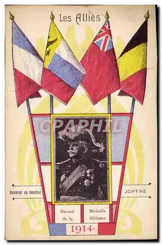 Cartes postales Militaria Les Allies General Joffre Drapeaux