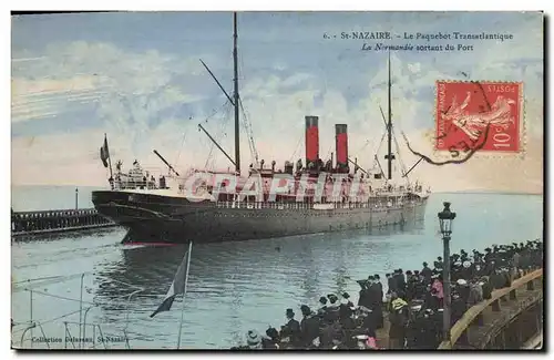 Cartes postales Bateau Paquebot Transatlantique La Normandie Sortant du port St Nazaire