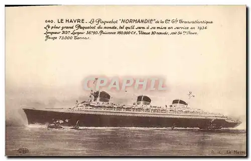 Cartes postales Bateau Paquebot Normandie Le Havre