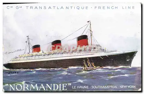 Cartes postales Bateau Paquebot Cie Gle Transatlantique French Line Normandie le Havre Southampton New York