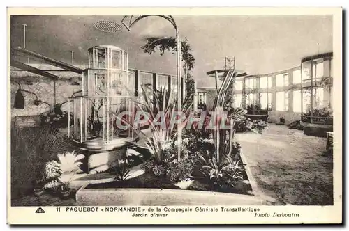 Cartes postales Bateau Paquebot Normandie de la Compagnie Generale Transatlantique Jardin d'hiver