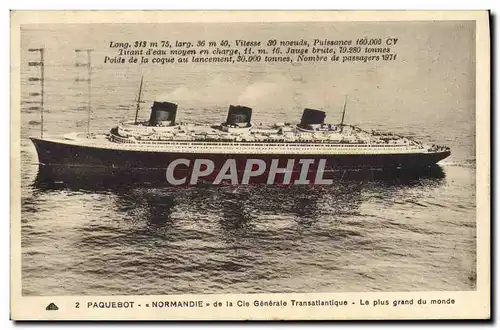 Cartes postales Bateau Paquebot Normandie de la Cie Generale Transatlantique