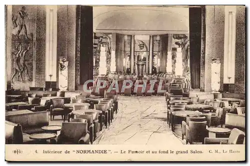 Cartes postales Bateau Paquebot Interieur de Normandie Le fumoir et au fond le grand salon