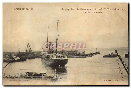 Cartes postales Bateau Paquebot La Normandie de la Cie Gle Transatlantique sortant du bassin Saint Nazaire