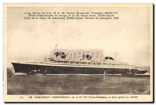 Ansichtskarte AK Bateau Paquebot Normandie de la Cie Gle Transatlantique