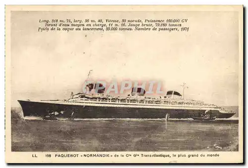 Cartes postales Bateau Paquebot Normandie de la Cie Gle Transatlantique
