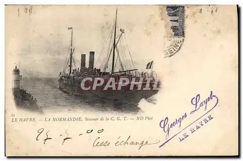 Cartes postales Bateau Paquebot Le Havre La Normandie Steamer de la CGT