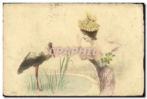 Cartes postales Fantaisie Femme Cigogne