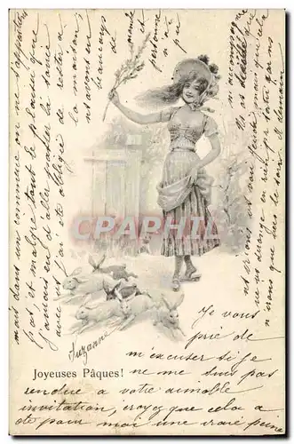 Cartes postales Fantaisie Femme Lapins