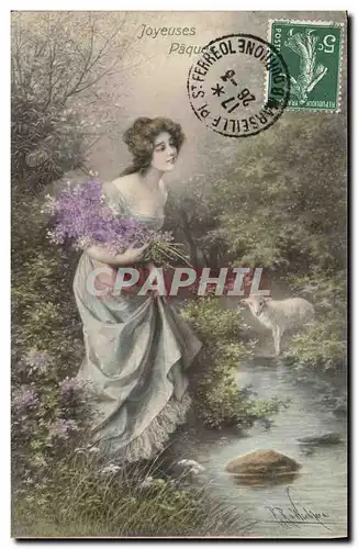 Cartes postales Fantaisie Femme Paques Mouton