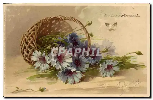 Ansichtskarte AK Fantaisie Illustrateur Fleurs Papillon