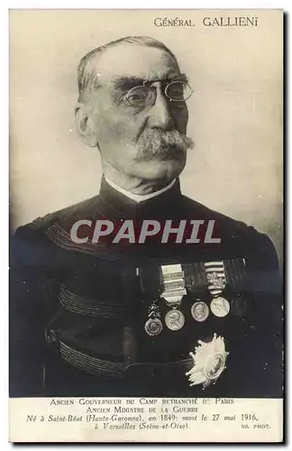Cartes postales Militaria General Gallieni Ancien gouverneur du camp retranche de Paris ancien ministre de la gu