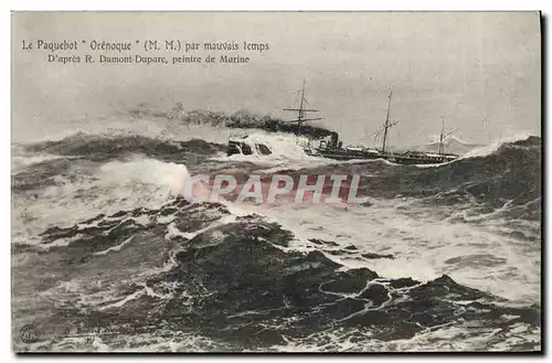 Cartes postales Bateau Paquebot Orenoque par mauvais temps