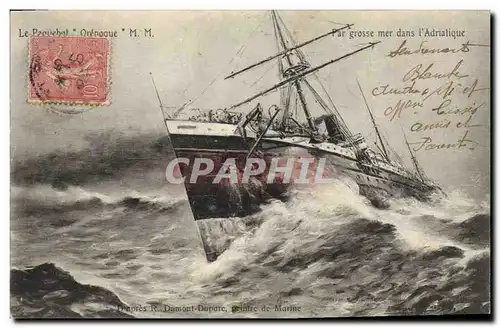 Cartes postales Bateau Paquebot Orenoque par grosse mer dans l'Adriatique