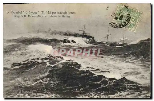 Cartes postales Bateau Paquebot Orenoque par mauvais temps