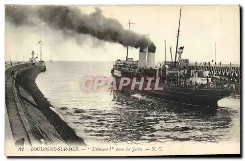 Cartes postales Bateau Paquebot Boulogne sur mer L&#39Onward dans les jetees