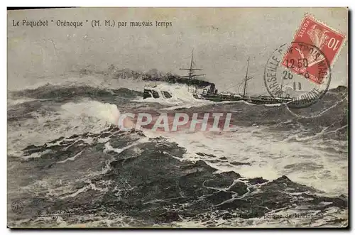 Cartes postales Bateau Paquebot Orenoque par mauvais temps