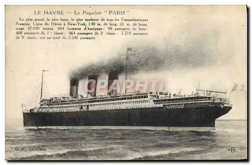 Cartes postales Bateau Paquebot Le Havre Paris