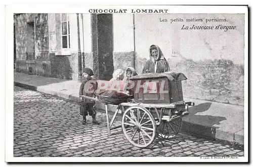 Cartes postales Chocolat Lombard Paris Les petits metiers parisiens La joueuse d&#39Orgue TOP