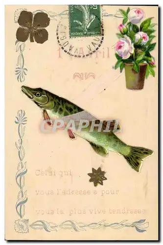 Ansichtskarte AK Fantaisie Fleurs Poisson Brochet