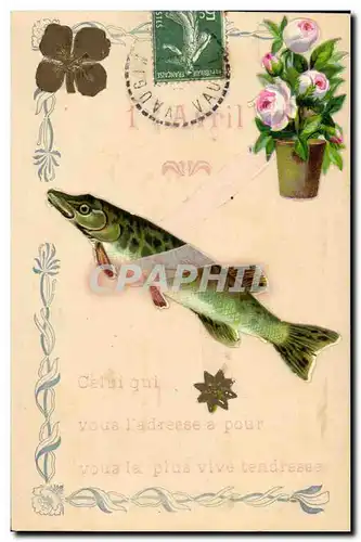 Cartes postales Fantaisie Fleurs Poisson Brochet