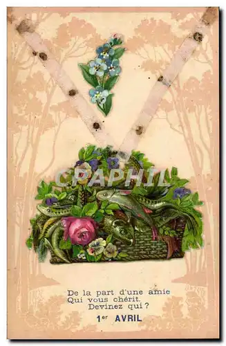 Cartes postales Fantaisie Fleurs Poissons 1er Avril