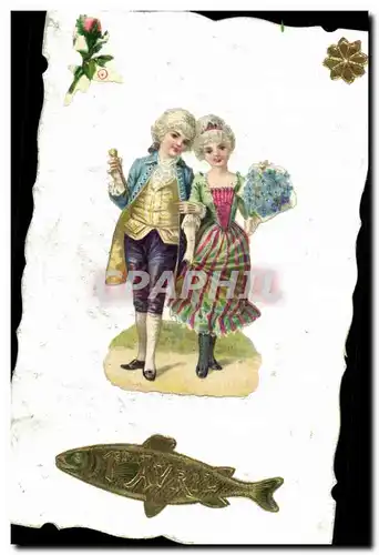 Cartes postales Fantaisie Fleurs Poisson Enfants